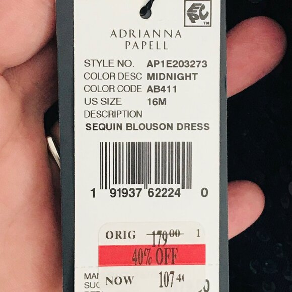 Adrianna Papell Sequin Blouson Maxi Dress Midnight Blue Size 16 NWT - Picture 11 of 12